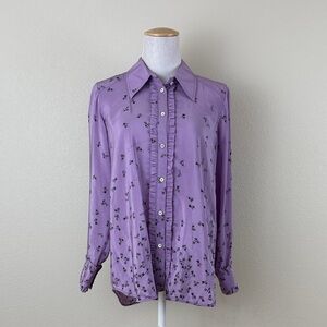 No 21 100% Silk Purple Floral Button-Up Blouse Size 44